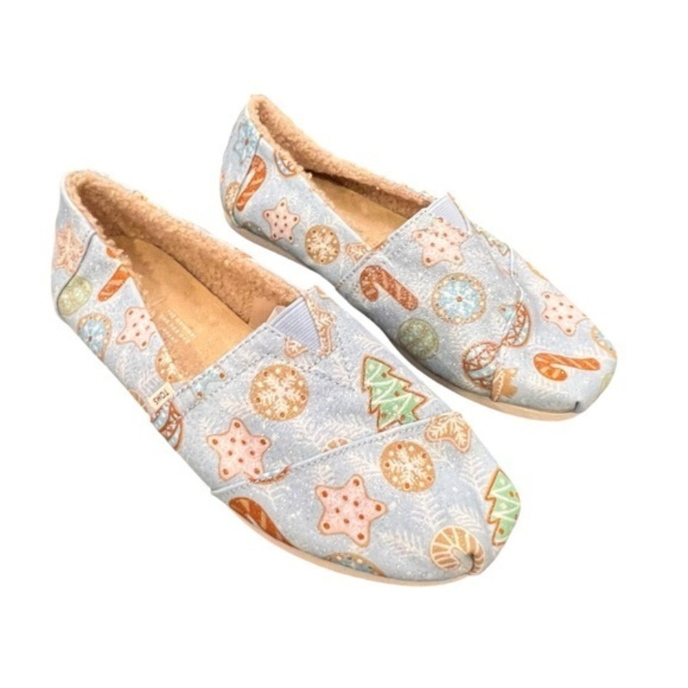 TOMS Sugar Cookies Glitter Faux Fur Alpargata Women Shoe Size 7.5 NWOB Christmas